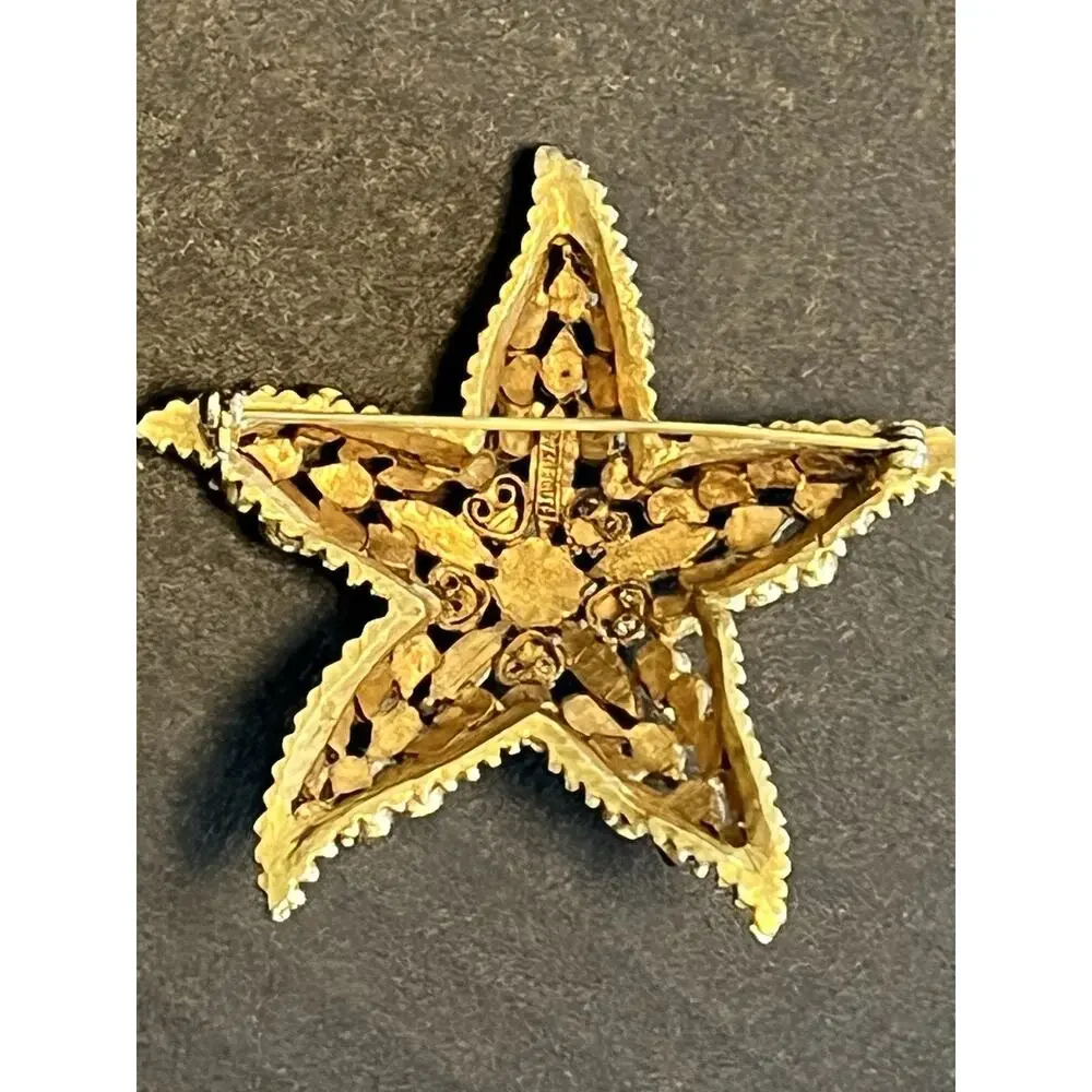 Vintage Signed FLORENZA Starfish Brooch Purple Blue Green MISSING 2 STONES